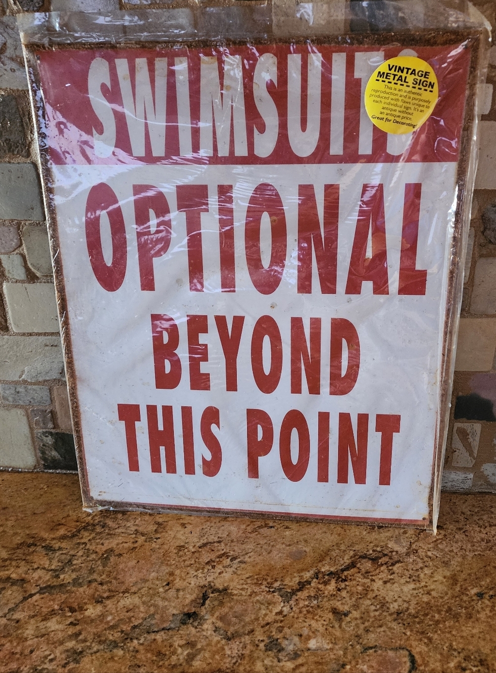 Retro 'Swimsuit Optional Beyond This Point' Metal Sign - Red & White